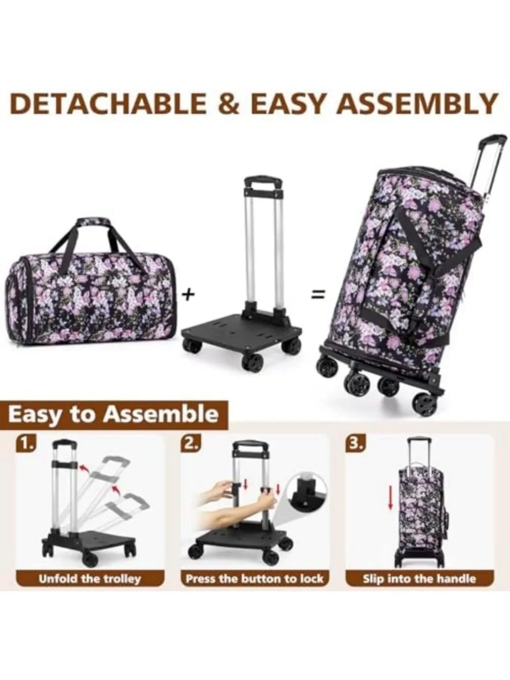 Travel Rolling Garment Bag & 50L Duffle with Shoe Compartment - 4pcs Set